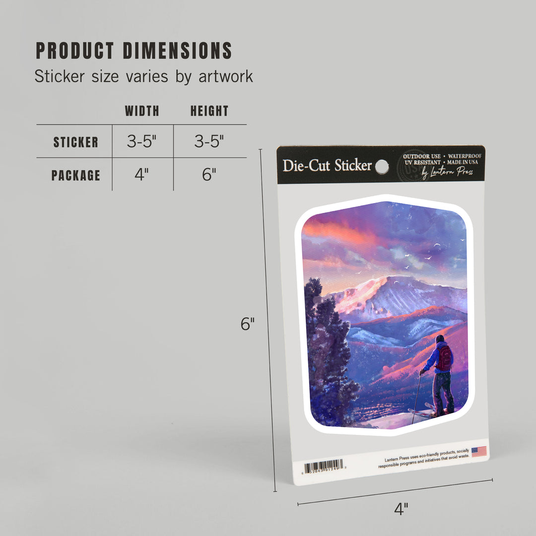 Watercolor Study, Purple Skies, Ski View, Vinyl Sticker