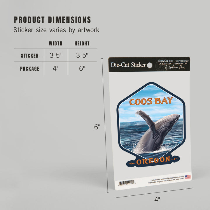 Coos Bay, Oregon, Humpback Whale, Contour, Vinyl Sticker