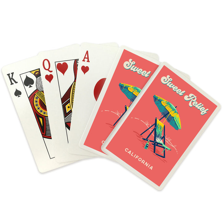 Playing Cards, California, Sweet Relief Collection, Beach Chair and Umbrella, Sweet Relief, 52 Card Deck with Jokers in Box, Unique Art