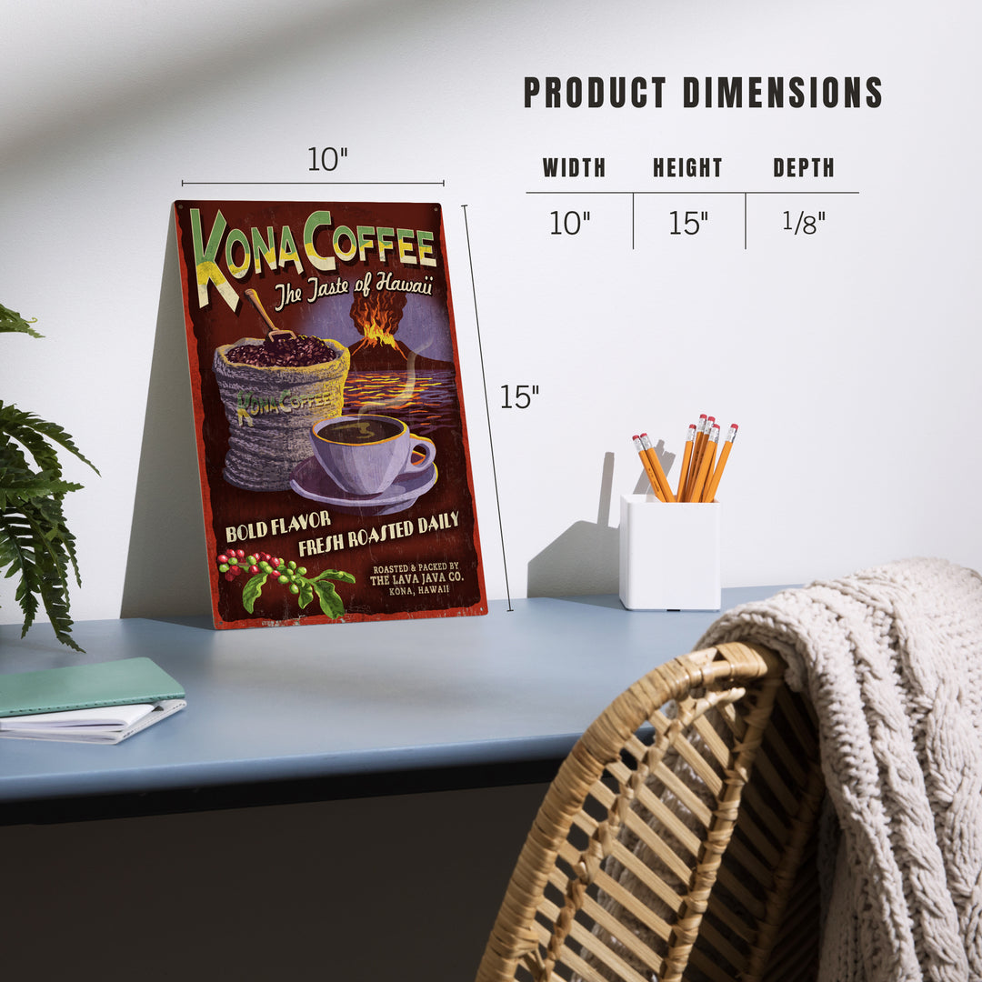 Hawaii, Kona Coffee Vintage Sign, Wood Sign and Postcards