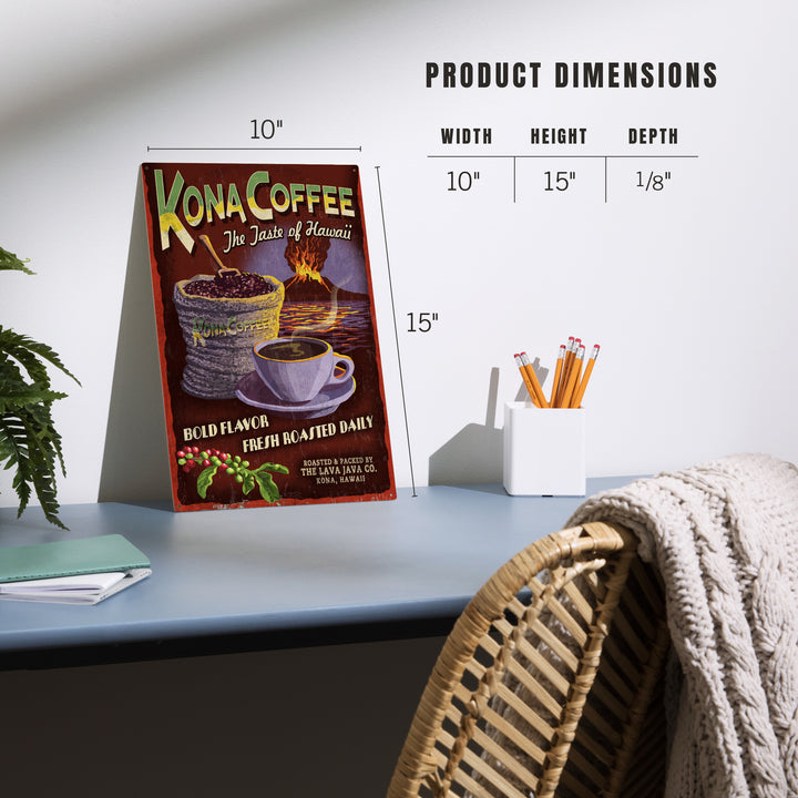 Hawaii, Kona Coffee Vintage Sign, Wood Sign and Postcards