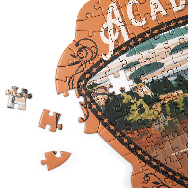 Lantern Press Mini Shaped Adult Jigsaw Puzzle, Protect Our National Parks (Acadia)
