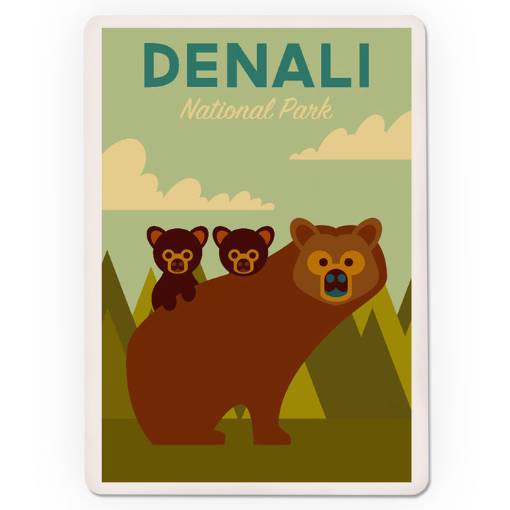 Playing Cards, Denali National Park, Alaska, Bear and Cubs, Geometric, 52 Card Deck with Jokers in Box, Unique Art