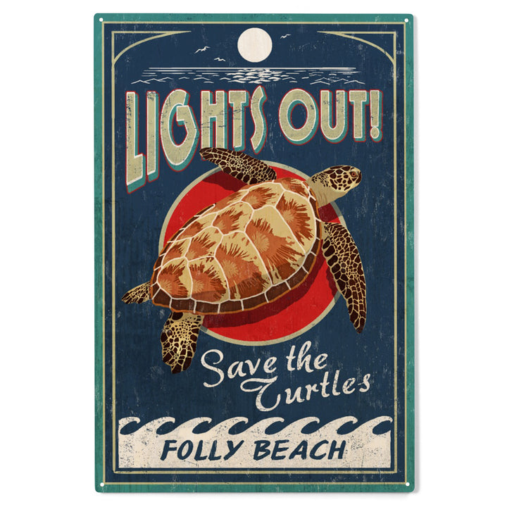 Folly Beach, South Carolina, Sea Turtle Vintage Sign, Wood Sign and Postcards