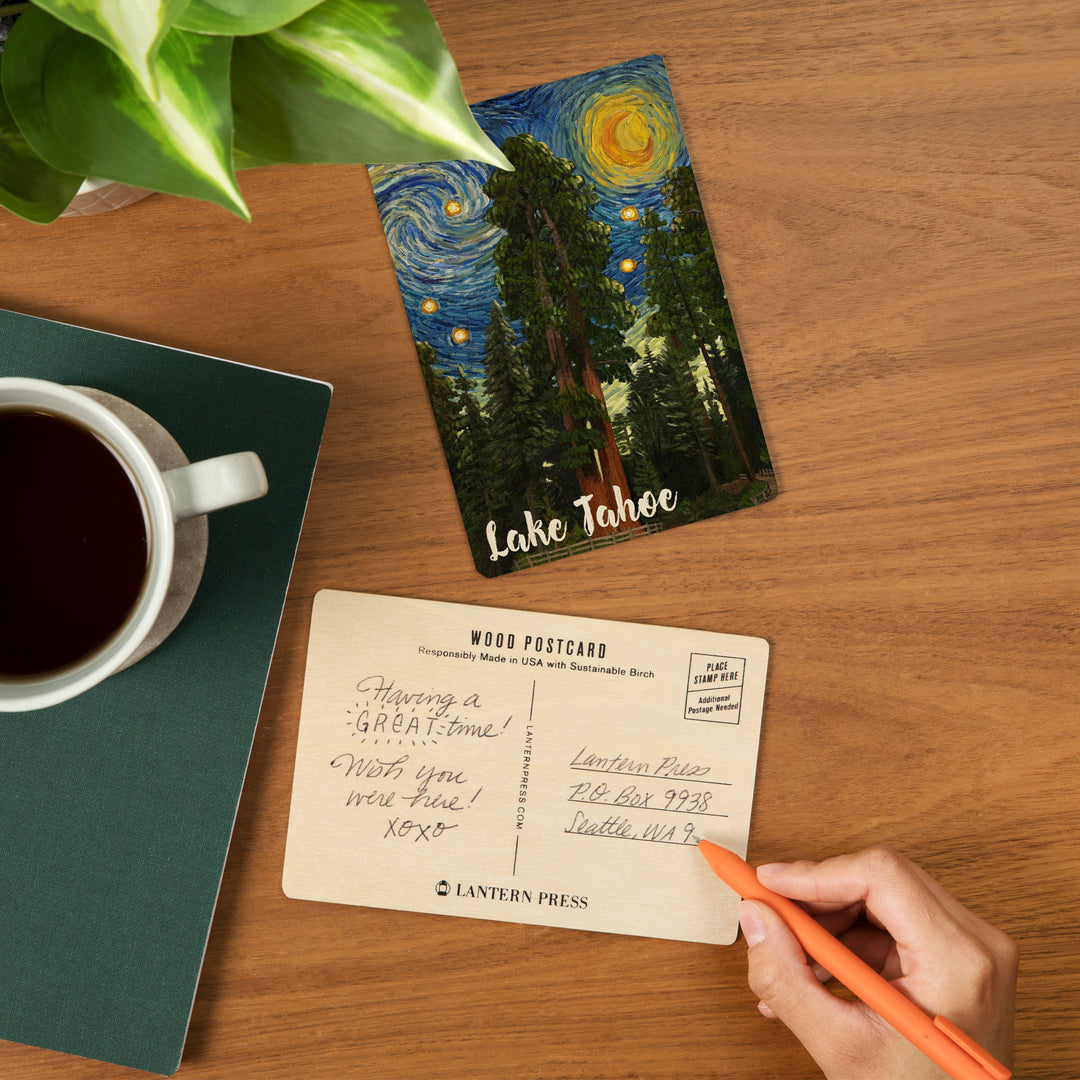 Lake Tahoe, California, Starry Night, Wood Sign and Postcards