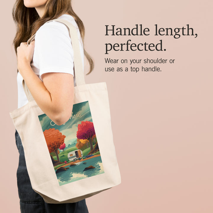 Outdoor Activity, At Home Anywhere, Camper in Fall Colors, Tote Bag
