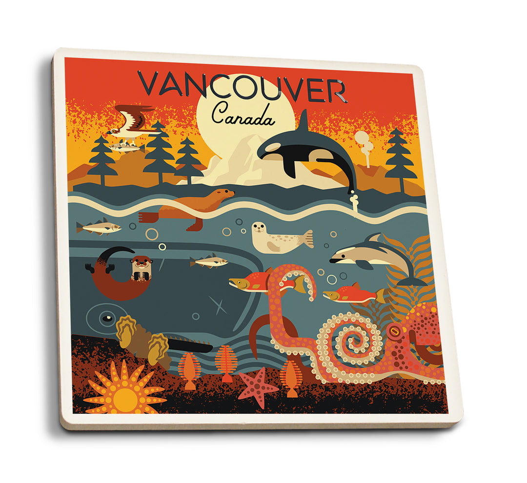 Vancouver, Canada, Marine Animals, Geometric, Coaster Set