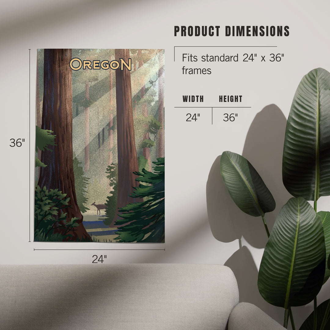Oregon, Lithograph, Deer in Forest, Art & Giclee Prints