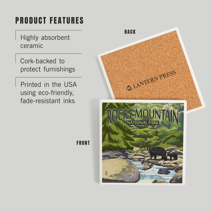 Rocky Mountain National Park, Colorado, Black Bears and Stream, Coasters