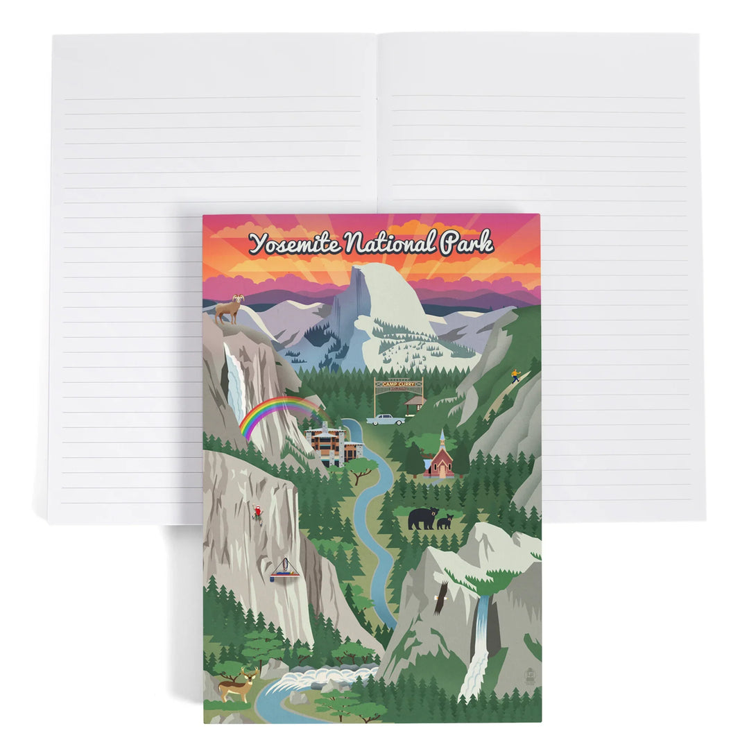 Lined 6x9 Journal, Yosemite National Park, California, Retro Views, Lay Flat, 193 Pages, FSC paper