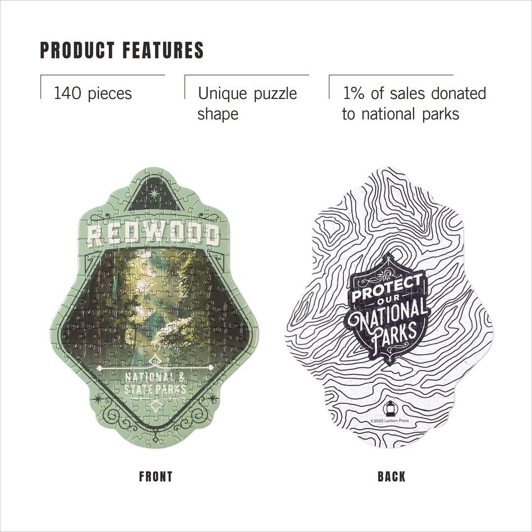 Lantern Press Mini Shaped Adult Jigsaw Puzzle, Protect Our National Parks (Redwood)