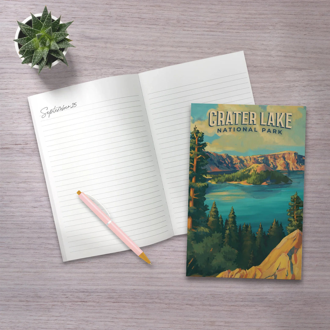 Lined 6x9 Journal, Crater Lake National Park, Oregon, Oil Painting National Park Series, Lay Flat, 193 Pages, FSC paper