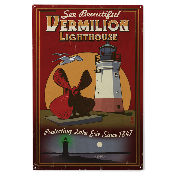 Ohio, Vermilion Lighthouse, Vintage Sign, Wood Sign and Postcards