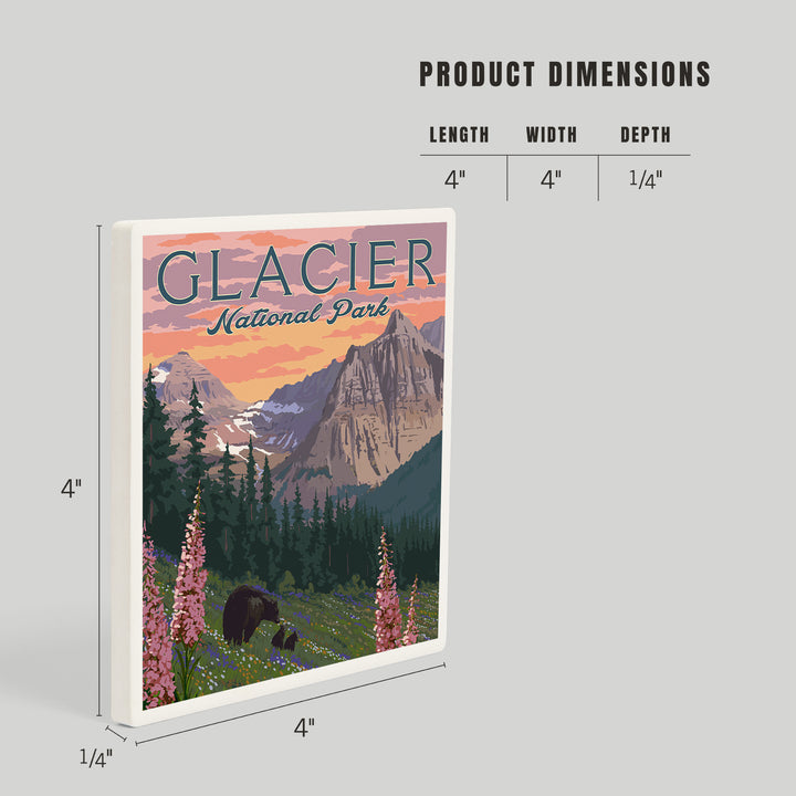 Glacier National Park, Montana, Bear and Spring Flowers, Mountains, Coasters