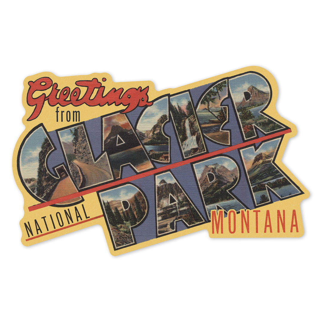 Greetings from Glacier National Park, Montana, Contour, Vintage Artwork, Vinyl Sticker