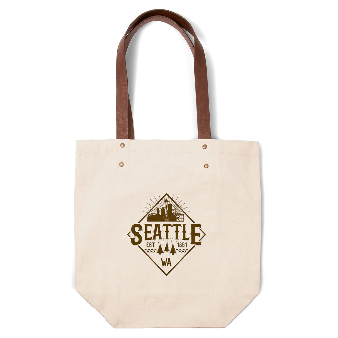Seattle, Washington, Established 1851, Diamond Skyline Badge, Contour, Deluxe Tote