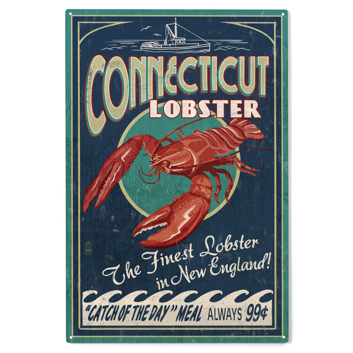 Connecticut, Lobster Shack Vintage Sign, Wood Sign and Postcards