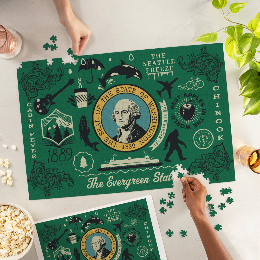 Washington, Illustrated State Flag, State Series, 1000 Piece Jigsaw Puzzle