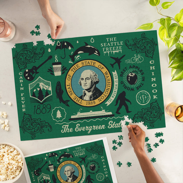 Washington, Illustrated State Flag, State Series, 1000 Piece Jigsaw Puzzle