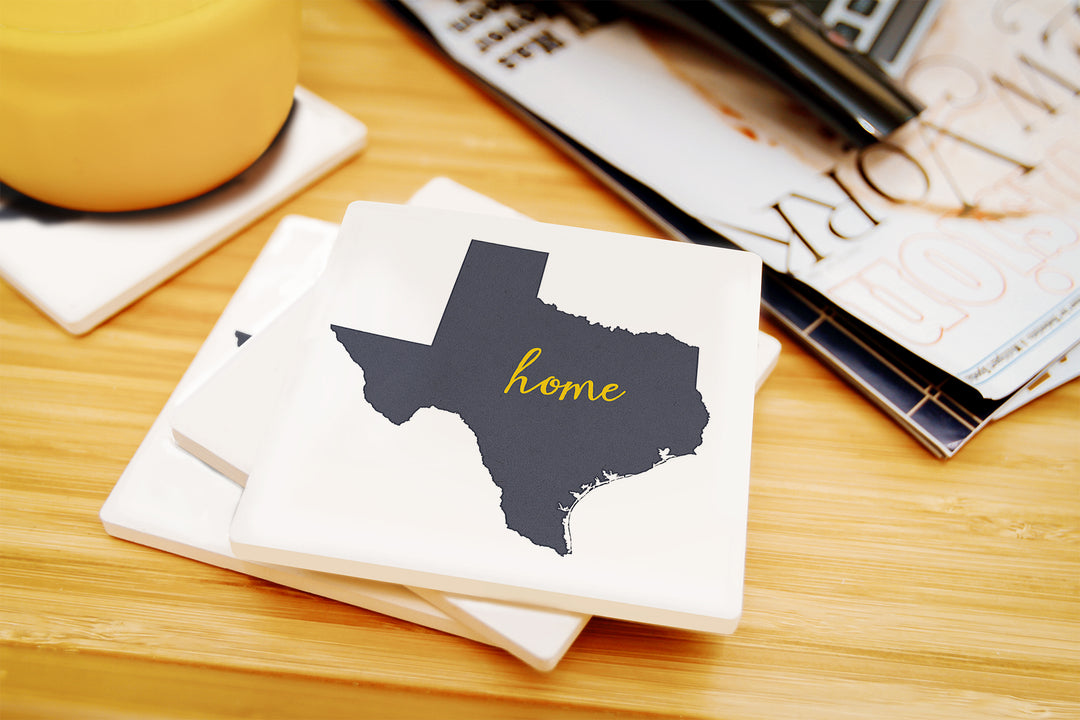 Texas, Home State, Gray on White, Coaster Set