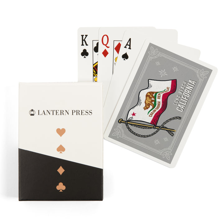 Playing Cards, Long Beach, California, Waving State Flag, State Series, 52 Card Deck with Jokers in Box, Unique Art