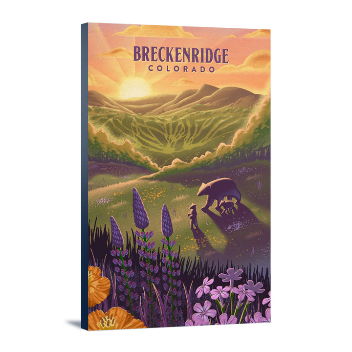 Breckenridge, Colorado, Bear and Spring Flowers, Ski Mountain, Lithograph, Stretched Canvas