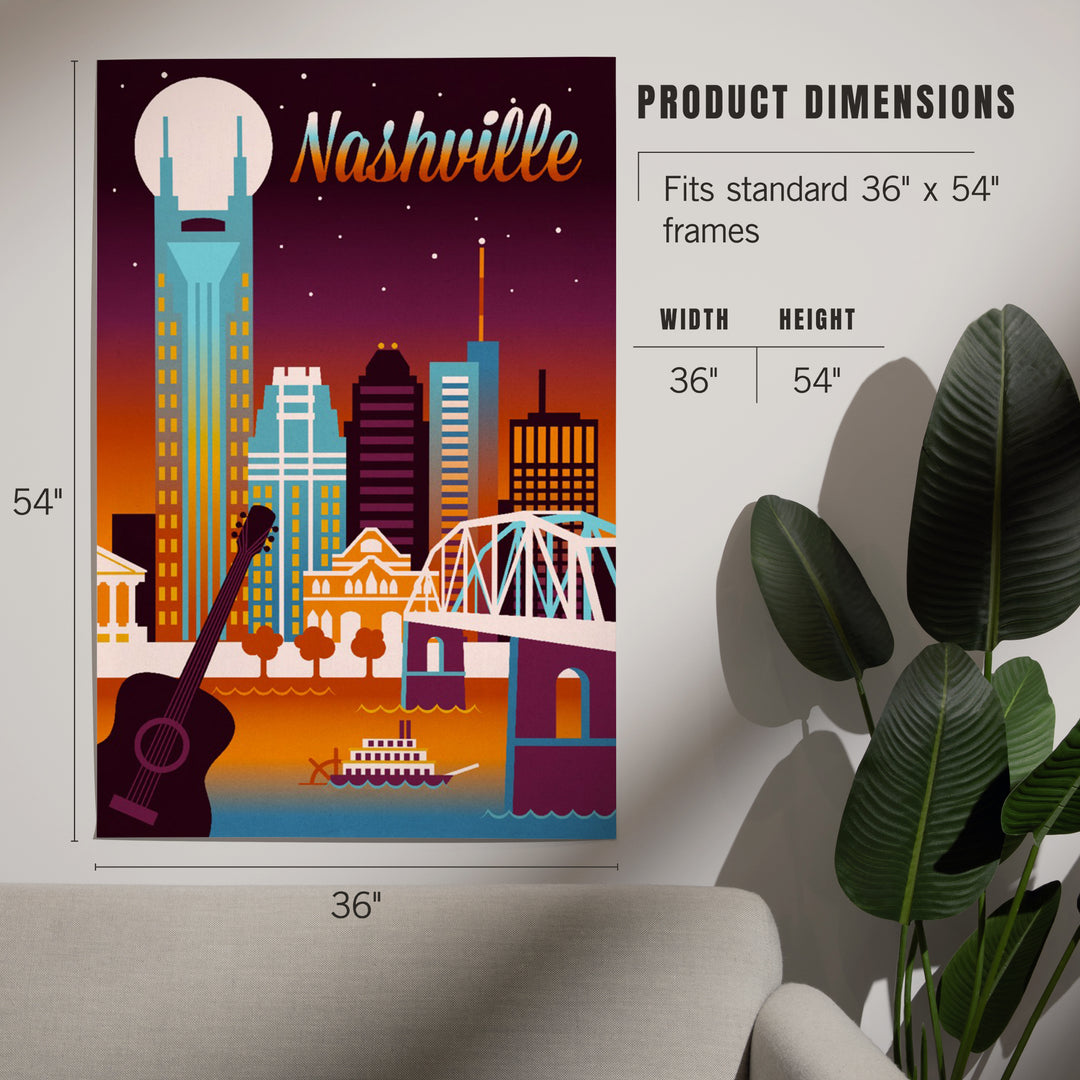 Nashville, Tennessee, Retro Skyline, Light, Chromatic Series, Art & Giclee Prints