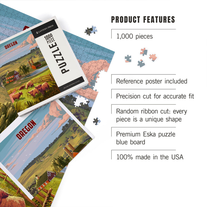 Oregon, Painterly, Highland Cow, 1000 Piece Jigsaw Puzzle