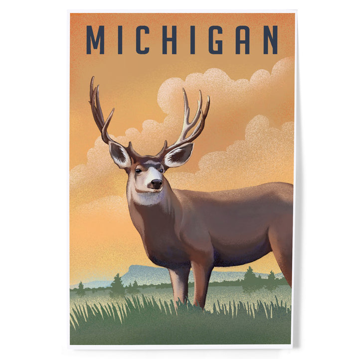 Michigan, Mule Deer, Litho, Art & Giclee Prints