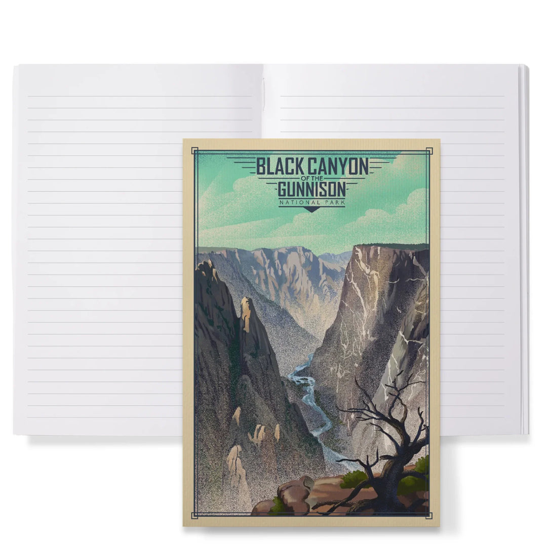 Lined 6x9 Journal, Black Canyon of the Gunnison National Park, Colorado, Lithograph National Park Series, Lay Flat, 193 Pages, FSC paper