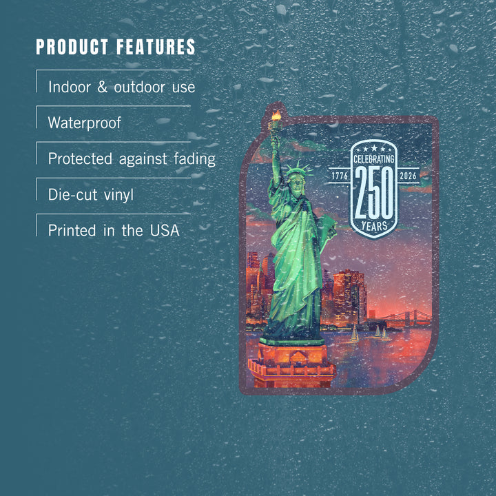 USA 250th Anniversary, Oil Painting, Sunset Statue of Liberty, Vinyl Sticker