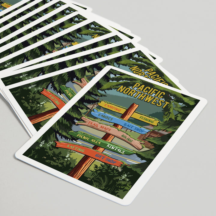 Playing Cards, Pacific Northwest, Signpost, Forest and Camp, 52 Card Deck with Jokers in Box, Unique Art