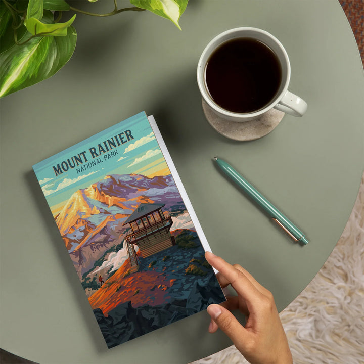 Lined 6x9 Journal, Mt Rainier National Park, Washington, Painterly, Mount Fremont Lookout, Lay Flat, 193 Pages, FSC paper