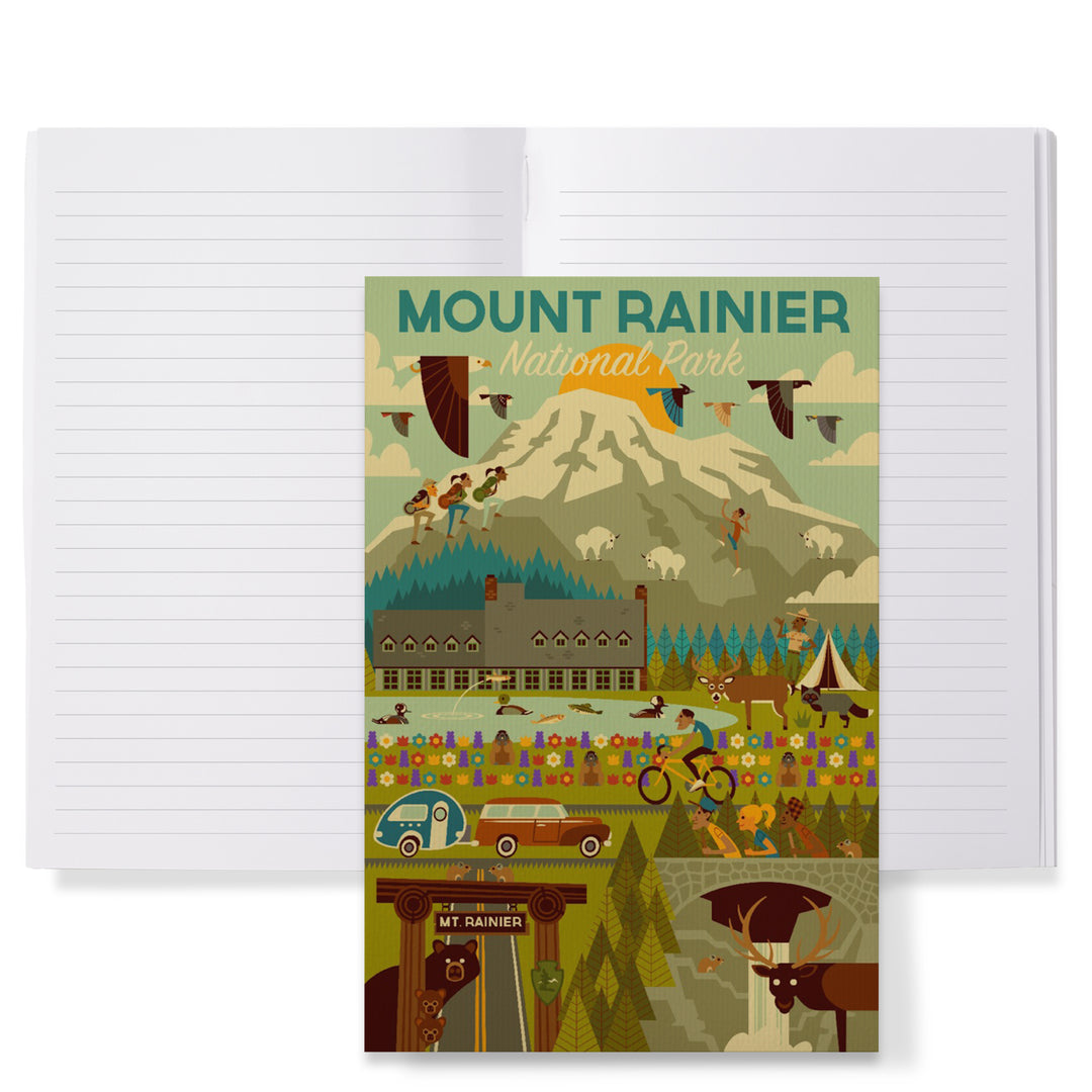 Lined 6x9 Journal, Mount Rainier National Park, Washington, Geometric National Park Series, Lay Flat, 193 Pages, FSC paper