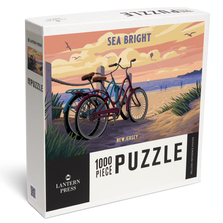 Sea Bright, New Jersey, Painterly, The Beach Is Calling, Beach Bikes, Jigsaw Puzzle