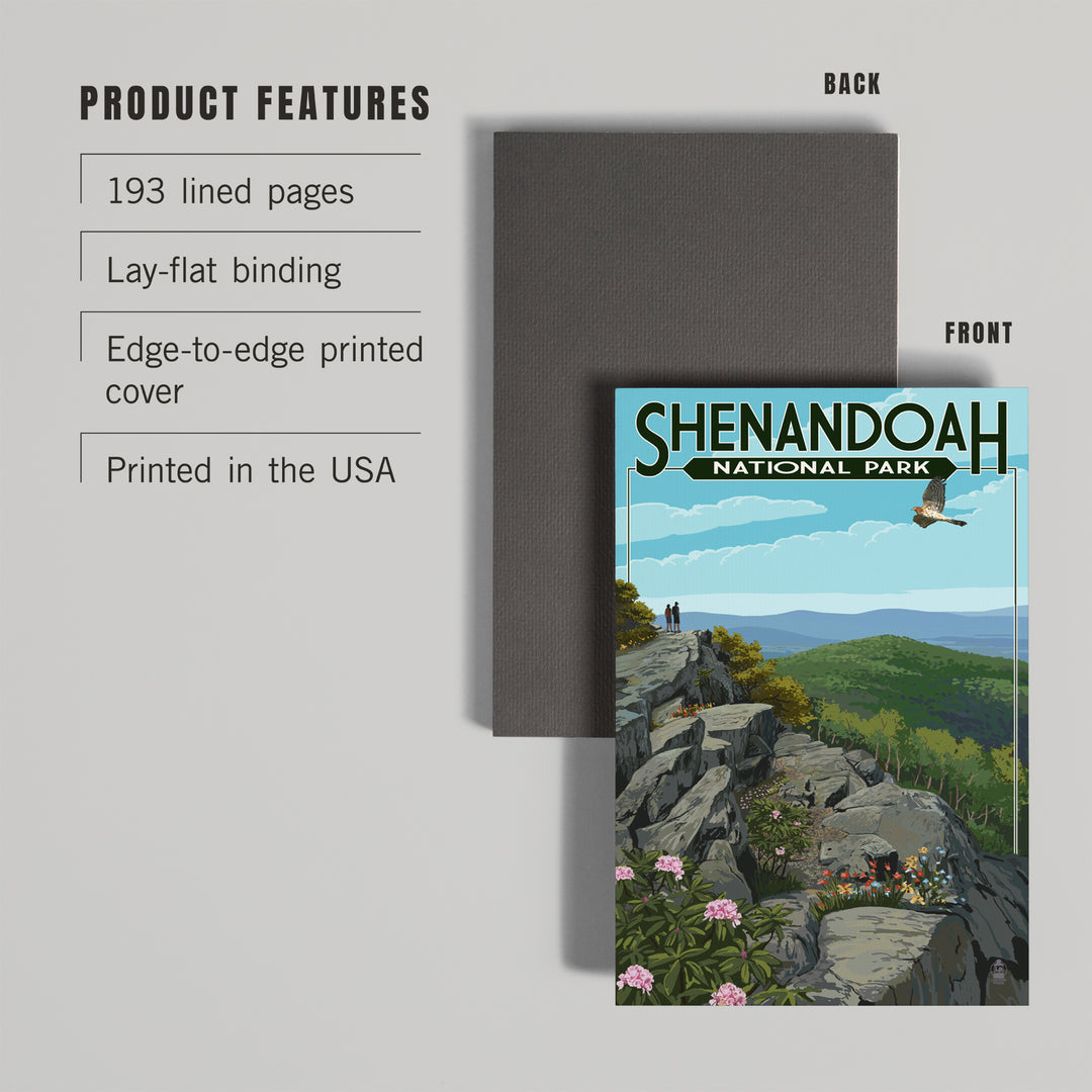 Lined 6x9 Journal, Shenandoah National Park, Virginia, Hikers and Hawk, Lay Flat, 193 Pages, FSC paper
