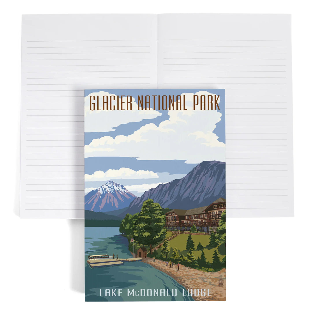 Lined 6x9 Journal, Glacier National Park, Montana, Lake McDonald Lodge, Lay Flat, 193 Pages, FSC paper