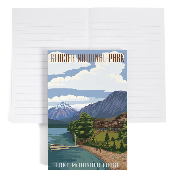 Lined 6x9 Journal, Glacier National Park, Montana, Lake McDonald Lodge, Lay Flat, 193 Pages, FSC paper