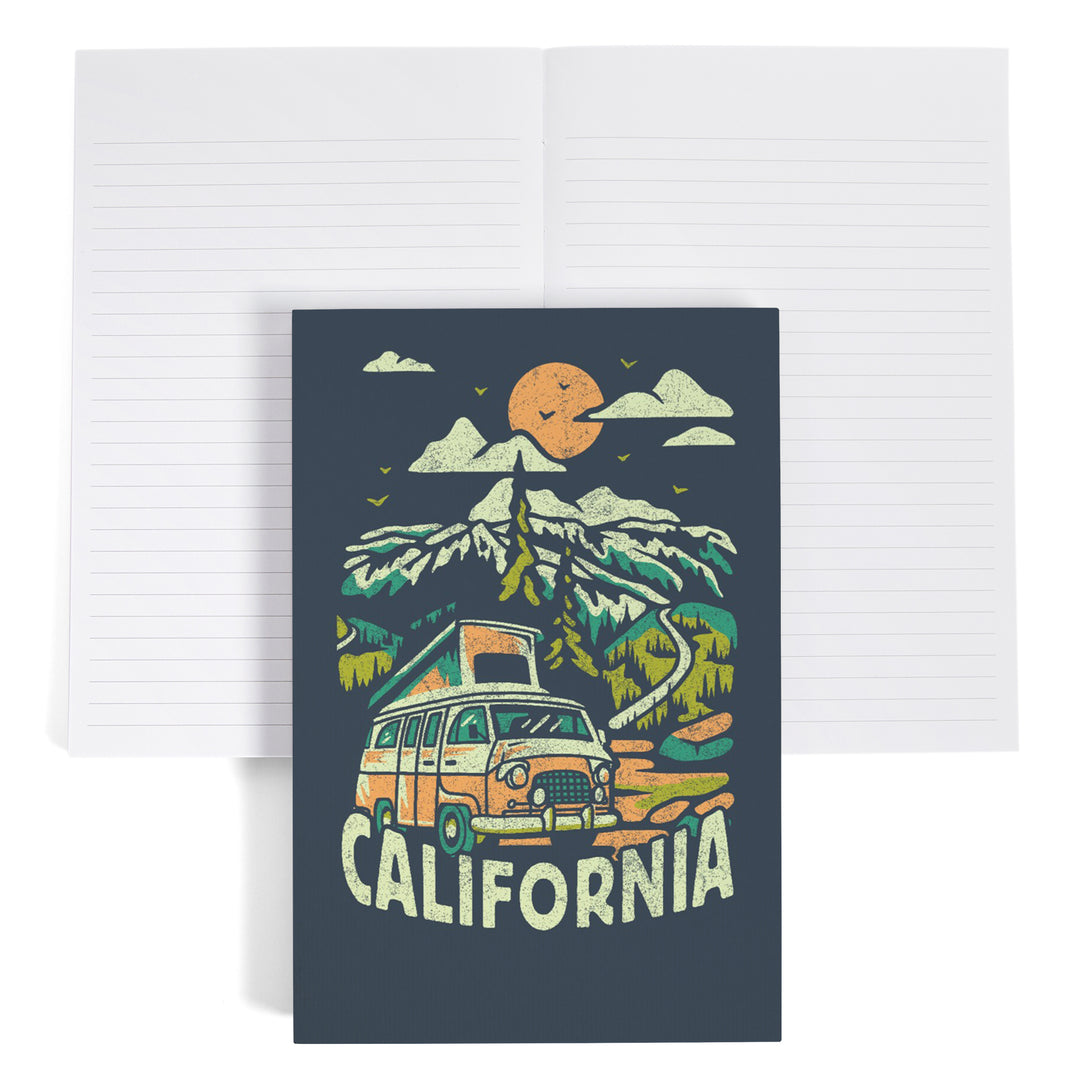 Lined 6x9 Journal, California, Distressed, Camper Van in the Mountains, Lay Flat, 193 Pages, FSC paper
