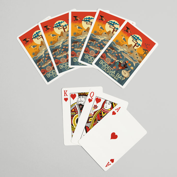 Playing Cards, Bodega Bay California, Geometric, Marine Animals, 52 Card Deck with Jokers in Box, Unique Art