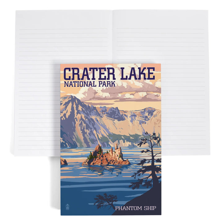 Lined 6x9 Journal, Crater Lake National Park, Oregon, Shoreline and Sunset, Painterly Series, Lay Flat, 193 Pages, FSC paper