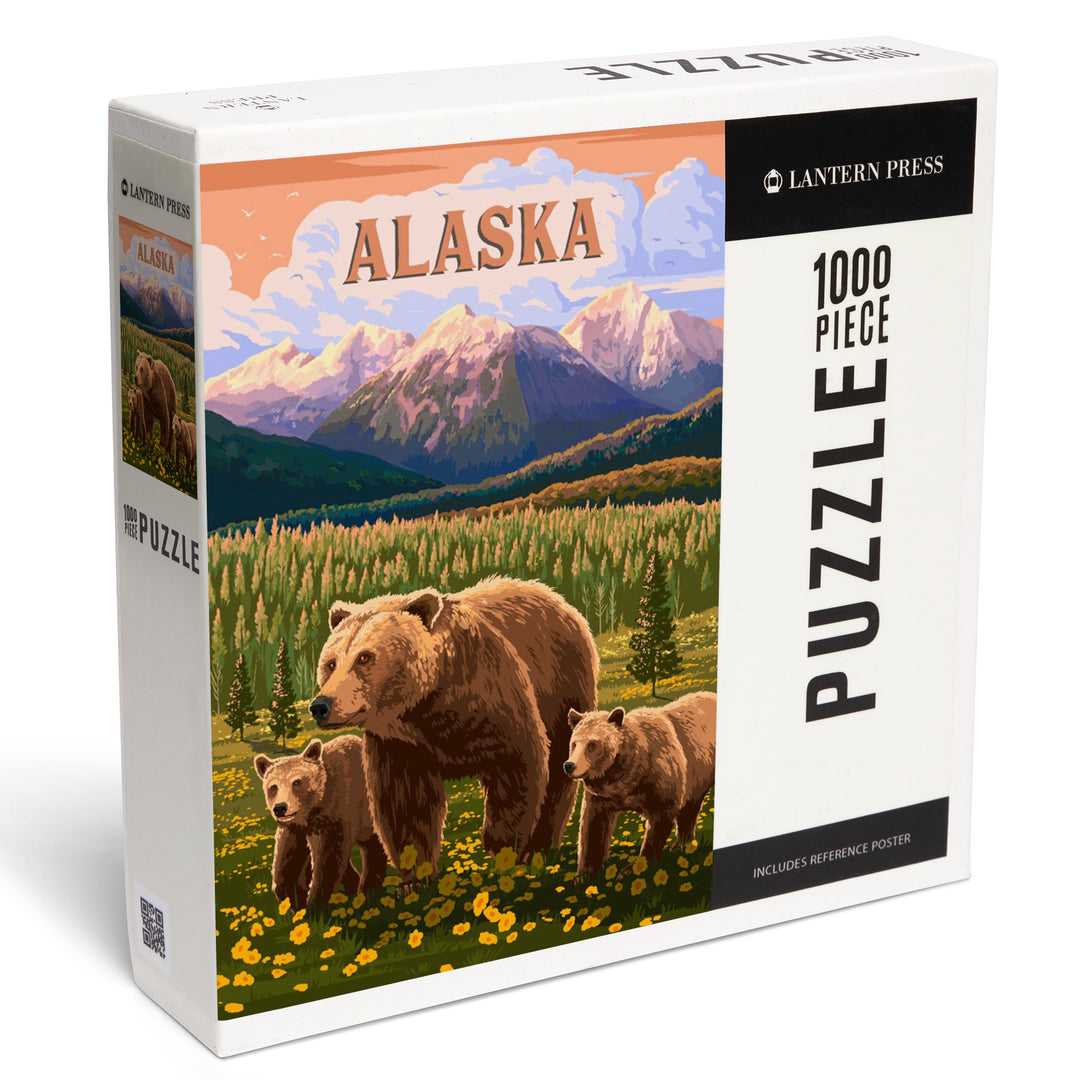 Alaska, Painterly, Bear Family, 1000 Piece Jigsaw Puzzle