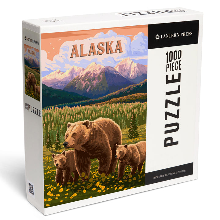 Alaska, Painterly, Bear Family, 1000 Piece Jigsaw Puzzle