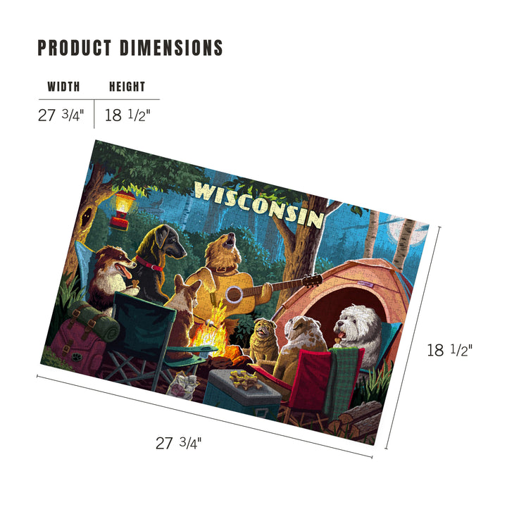 Wisconsin, Painterly, Pack Life, Dogs Around Campfire, Jigsaw Puzzle