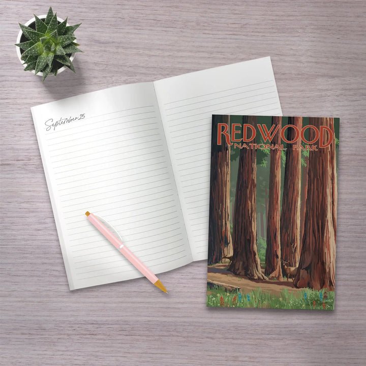 Lined 6x9 Journal, Redwood National Park, Forest Grove in Spring, Lay Flat, 193 Pages, FSC paper