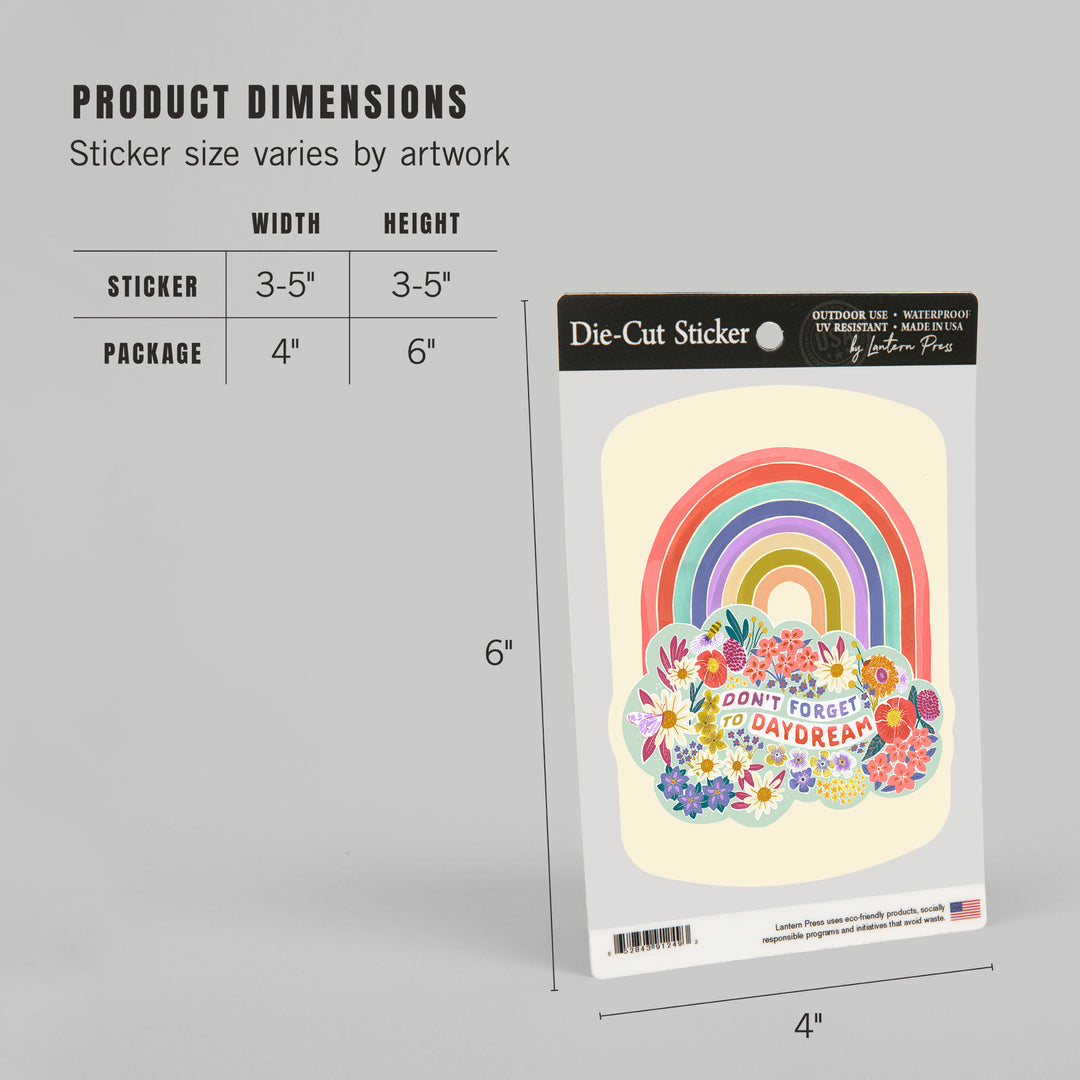 Don't Forget To Daydream, Rainbow, Flowers, Vinyl Sticker