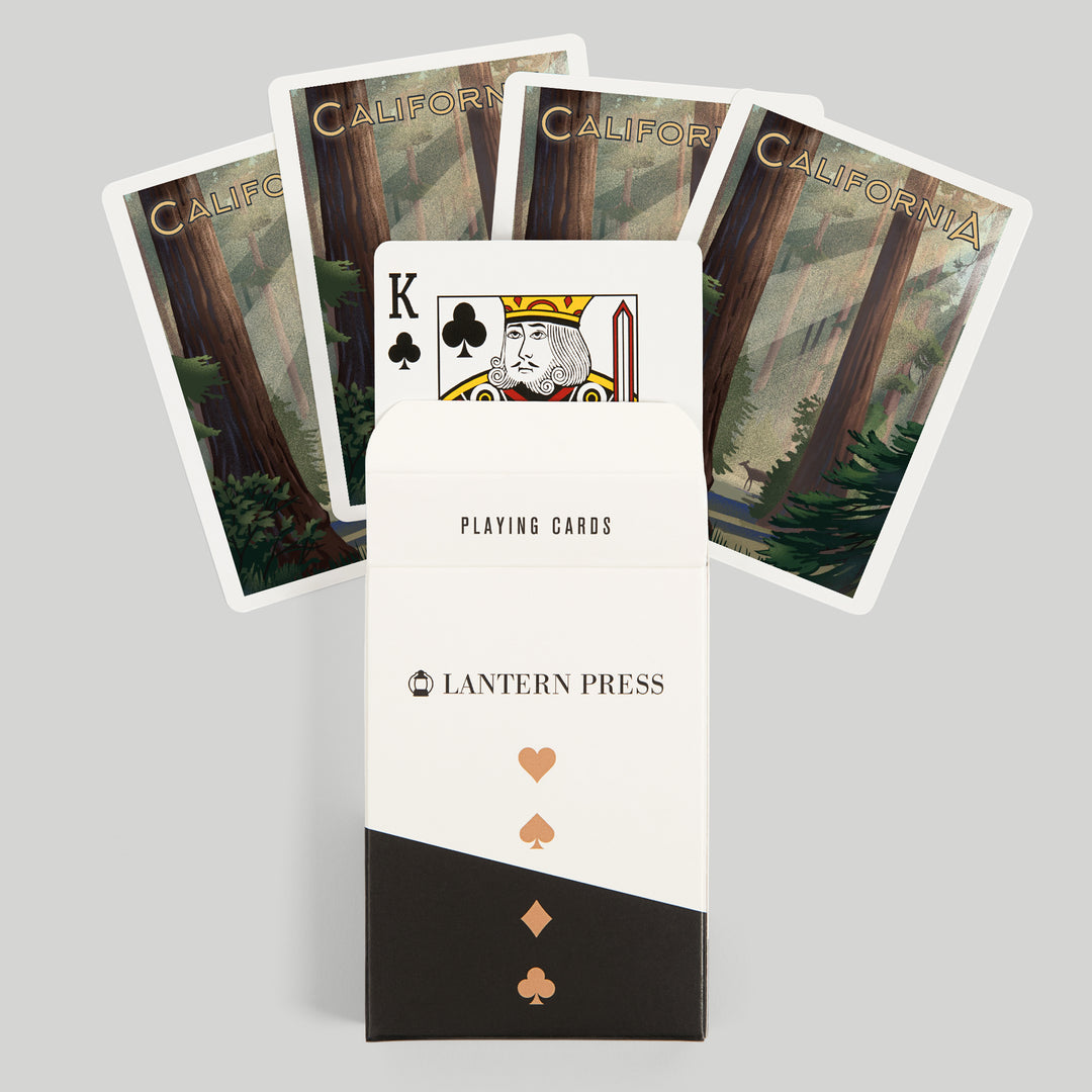 Playing Cards, California, Lithograph, Deer in Forest, 52 Card Deck with Jokers in Box, Unique Art