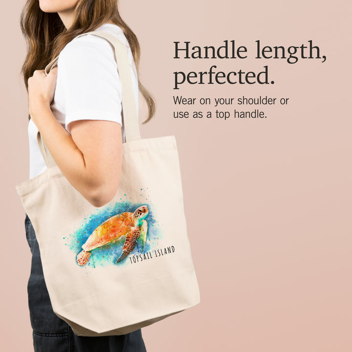 Topsail Island, North Carolina, Sea Turtle, Watercolor, Lantern Press Artwork, Tote Bag