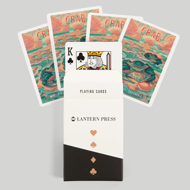 Playing Cards, Monterey, California, Fluid Linework, Crab, 52 Card Deck with Jokers in Box, Unique Art