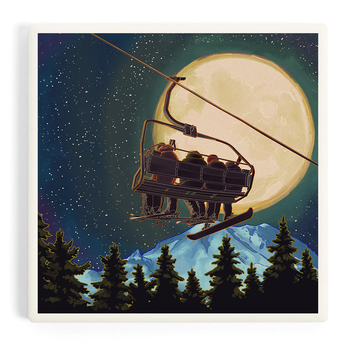 Ski Lift and Full Moon with Snowboarder, Coasters